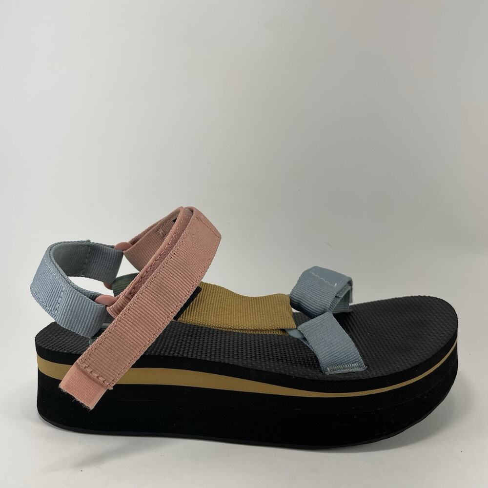 Teva Universal Flatform Pink Pastel Color Block Platform Sandals Womens Size 7